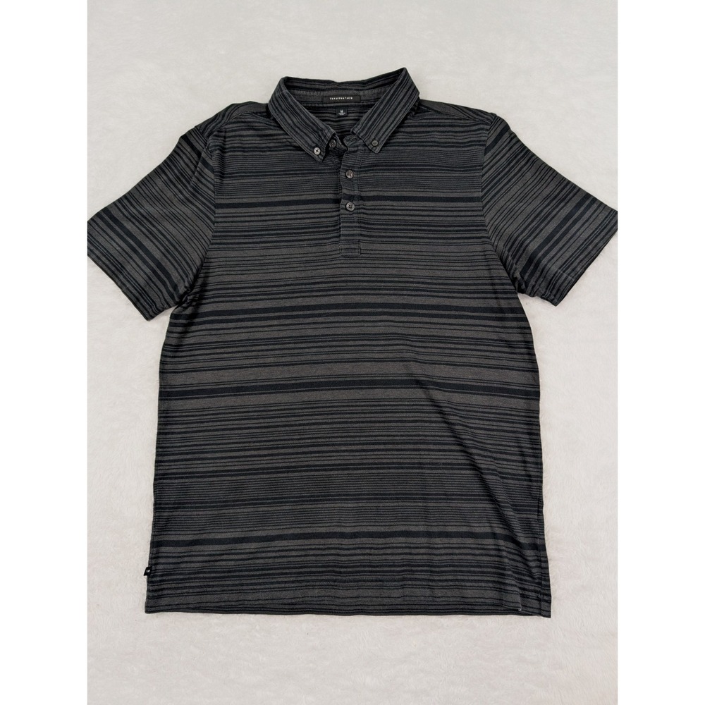 Travis Mathew Polo Shirt Men's Size M Black Striped Slim Fit Golf Shirt